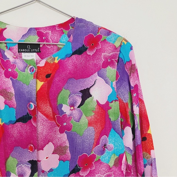 Vintage Dresses & Skirts - Vintage • Deadstock Abstract Floral Midi Dress in Hot Pink